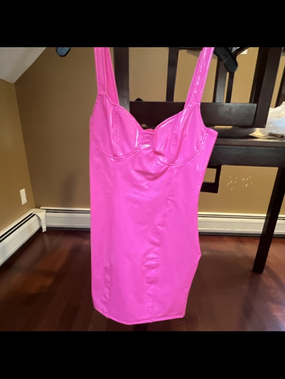 SHEIN Bright Pink latex bodycon dress.
